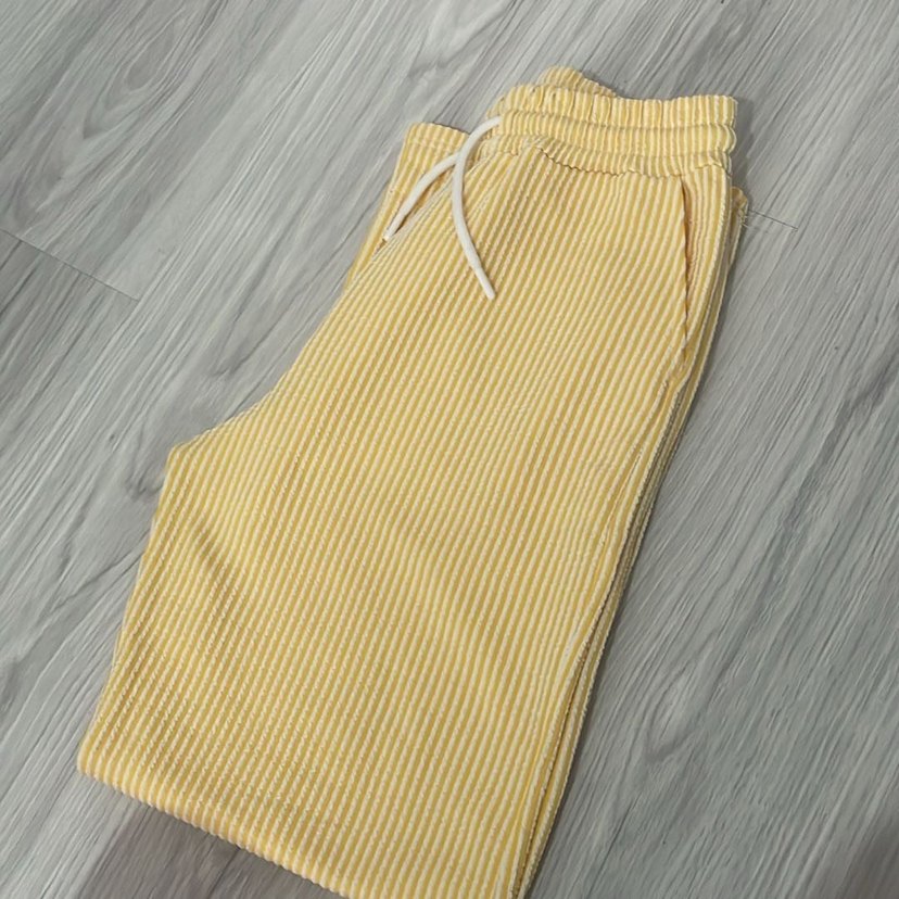 Kadın Sarı Çizgili Pilili Kumaş Pantolon - Görsel 3