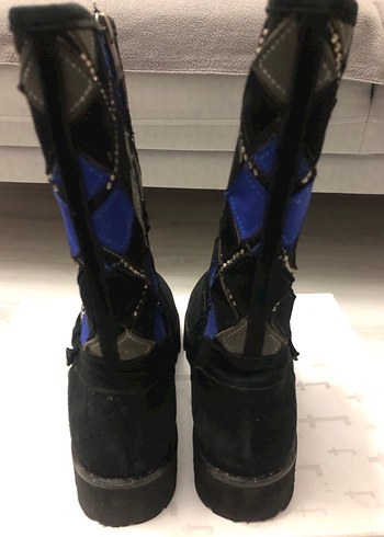 Kadın Mavi Süet Gotik Platform Tokalı Botlar - Görsel 3