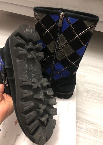 Kadın Mavi Süet Gotik Platform Tokalı Botlar - Görsel 4