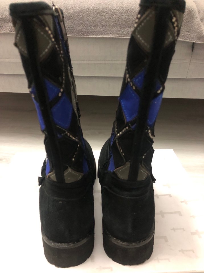 Kadın Mavi Süet Gotik Platform Tokalı Botlar - Görsel 3