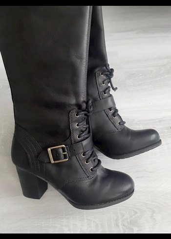 Siyah Deri Goth Stiletto Topuklu Kadın Çizme - Görsel 2