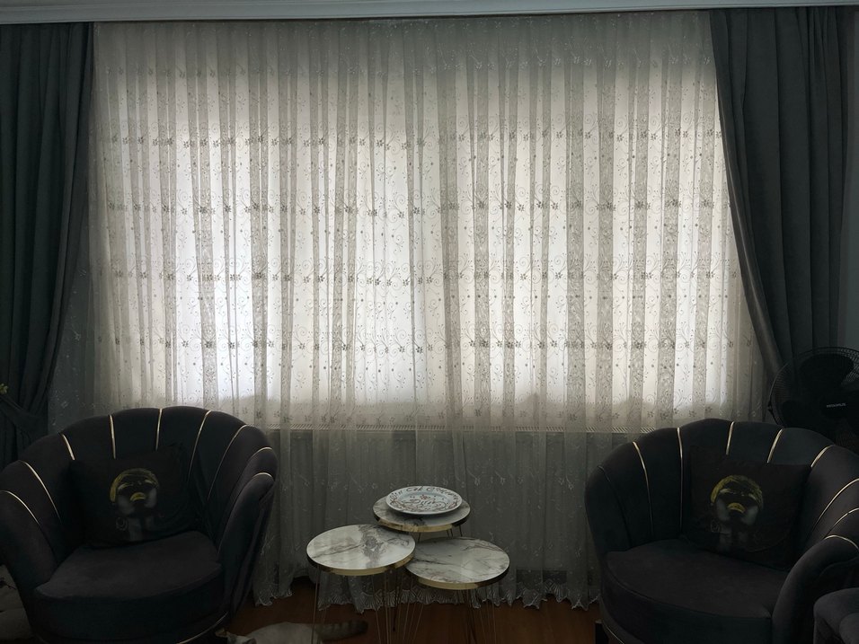 Modern Klasik Nakışlı Beyaz Tül Perde - Görsel 2