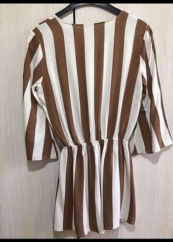 Bej Zebra Desenli V Yaka Mini Tulum - Görsel 3