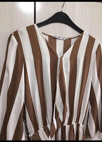 Bej Zebra Desenli V Yaka Mini Tulum - Görsel 2