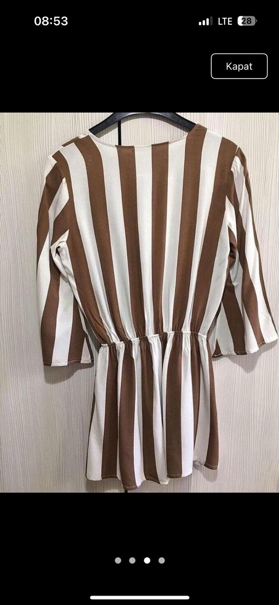 Bej Zebra Desenli V Yaka Mini Tulum - Görsel 3