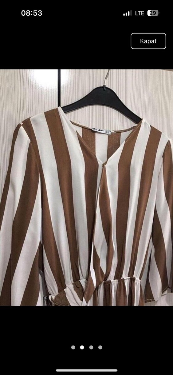 Bej Zebra Desenli V Yaka Mini Tulum - Görsel 2