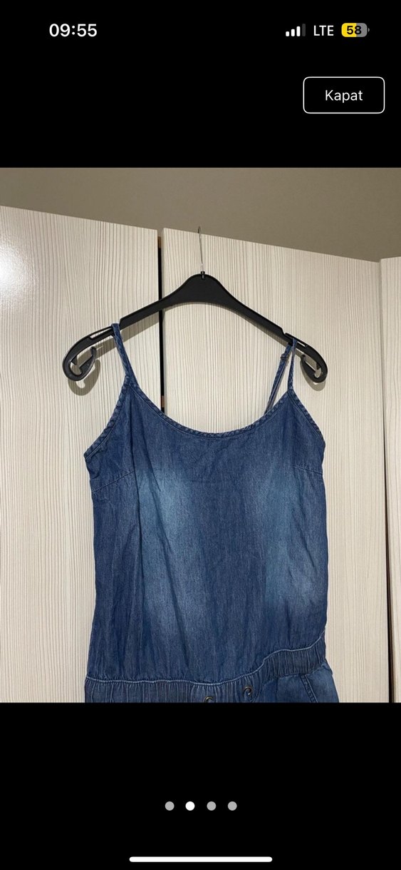 Kadın Kot Mini Tulum Bel Detaylı - Görsel 2