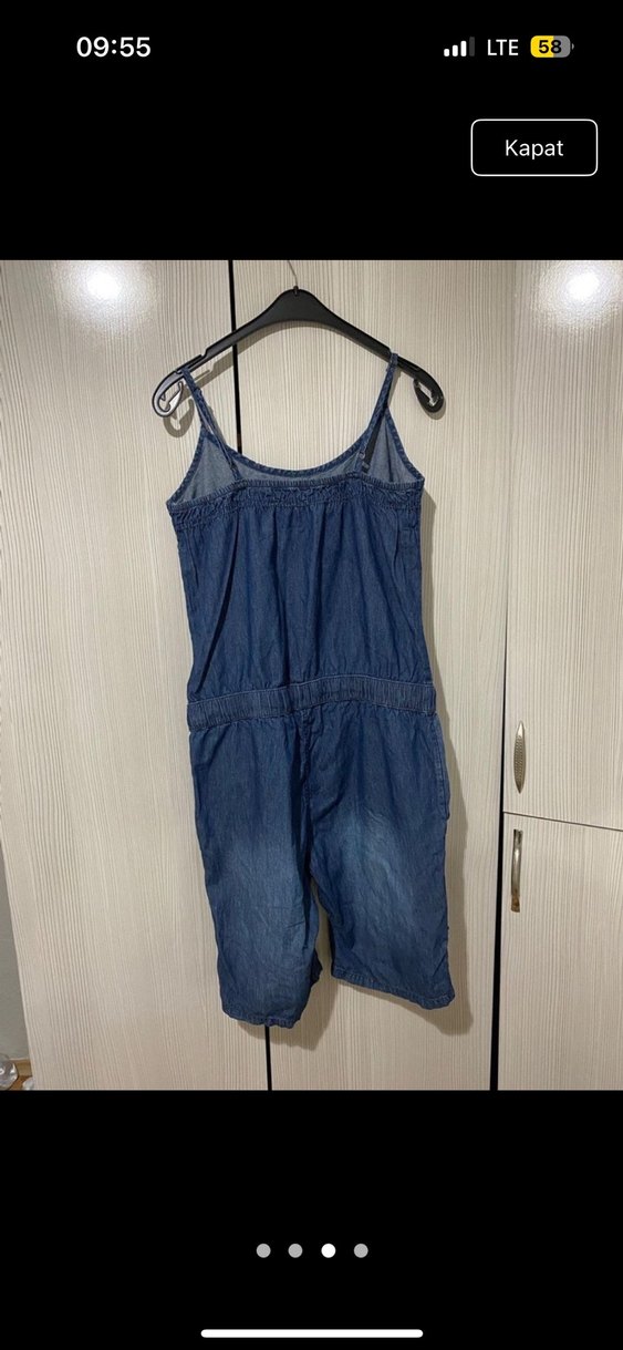 Kadın Kot Mini Tulum Bel Detaylı - Görsel 3