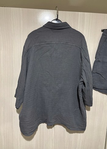 Gri Erkek Mini Pijama Takımı, Düğmeli, Kısa Kollu - Görsel 5