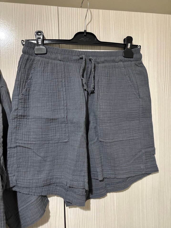 Gri Erkek Mini Pijama Takımı, Düğmeli, Kısa Kollu - Görsel 3