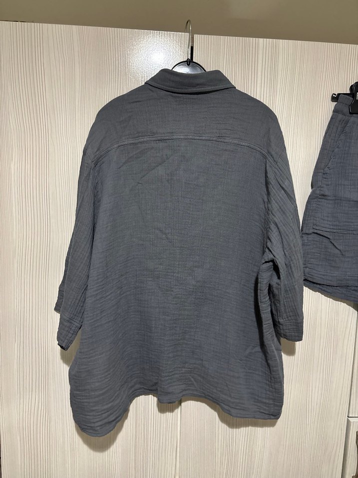 Gri Erkek Mini Pijama Takımı, Düğmeli, Kısa Kollu - Görsel 5