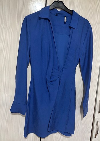 Uzun Kollu Koyu Mavi Kadın Elbise - Görsel 2