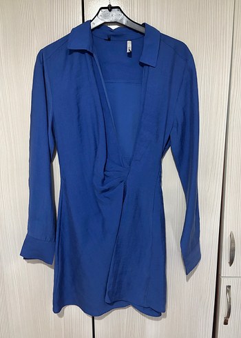 Uzun Kollu Koyu Mavi Kadın Elbise - Görsel 3