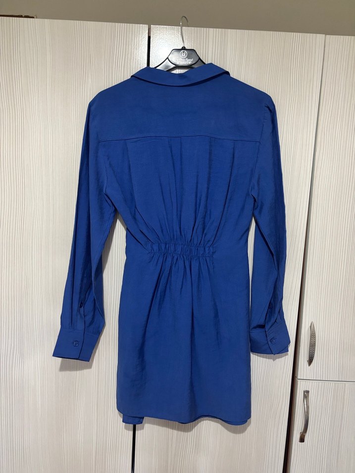 Uzun Kollu Koyu Mavi Kadın Elbise - Görsel 4