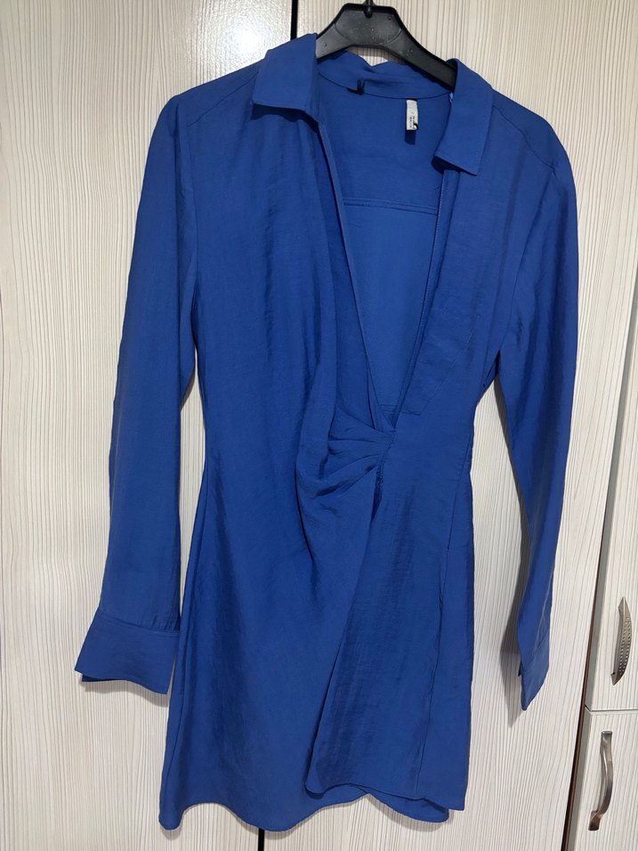 Uzun Kollu Koyu Mavi Kadın Elbise - Görsel 2