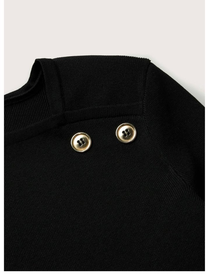 Düğmeli Siyah Uzun Kollu Kadın Ofis Bluzu - Görsel 3