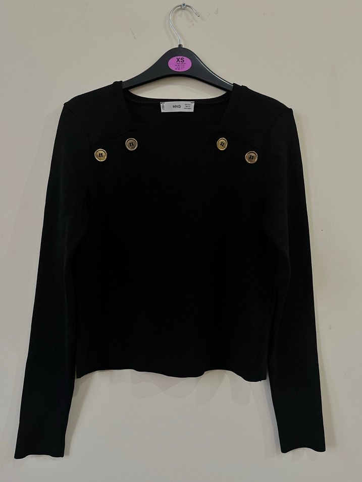 Düğmeli Siyah Uzun Kollu Kadın Ofis Bluzu - Görsel 4