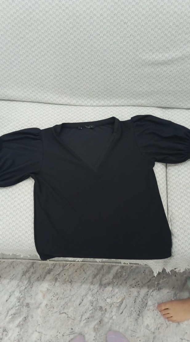 V Yaka Siyah Hamile Tişörtü - Görsel 3