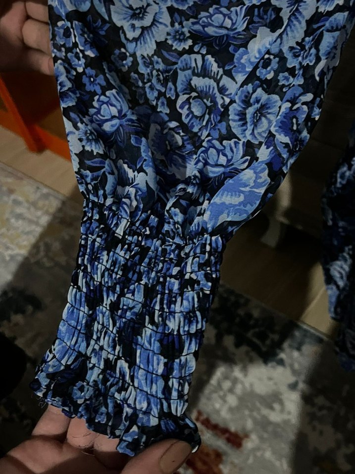 Kadın Mavi Desenli Uzun Elbise - Görsel 2