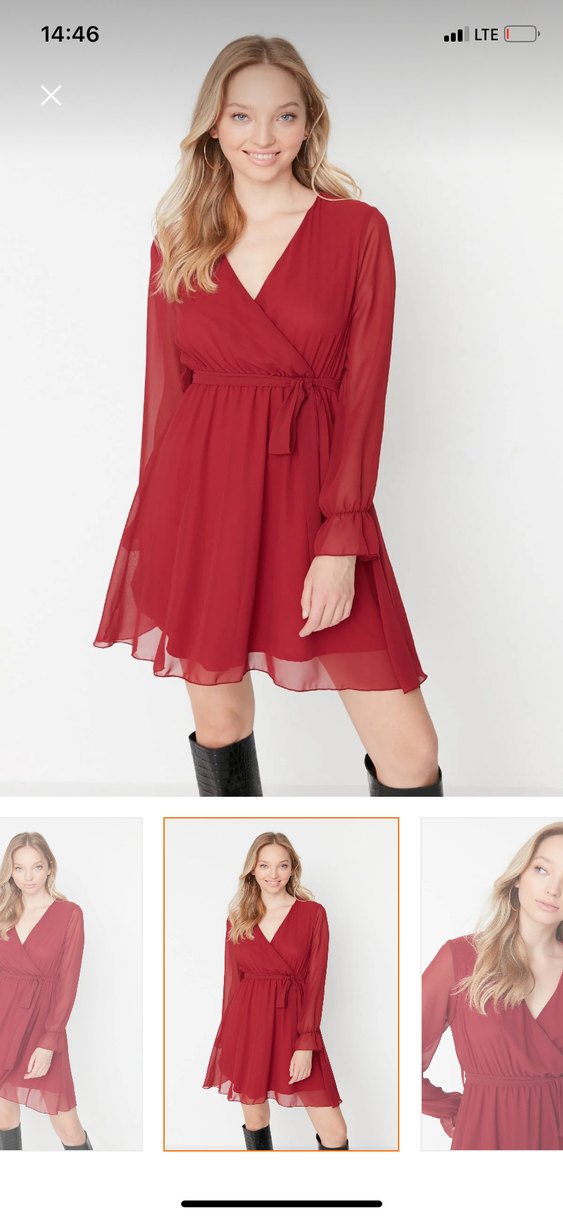 Uzun Kollu Kırmızı Midi Elbise - Görsel 2