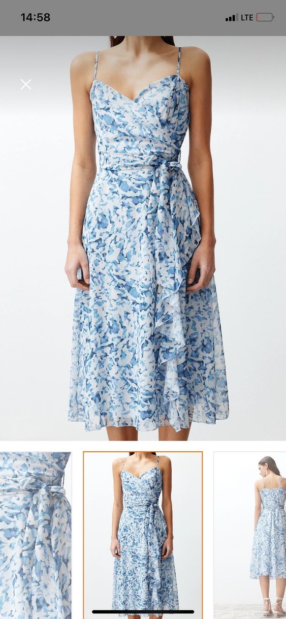 Mavi Bohem Midi Uzunlukta Askısız Elbise - Görsel 2