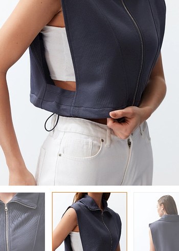 Beyaz Kolsuz Mini Kot Yelek - Görsel 3