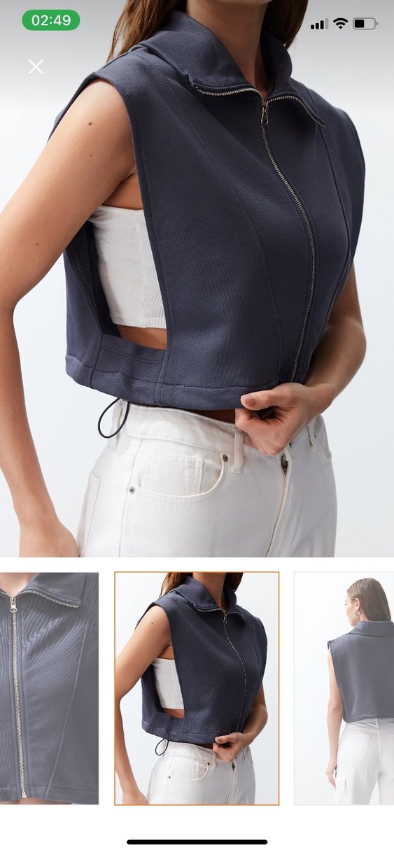 Beyaz Kolsuz Mini Kot Yelek - Görsel 3