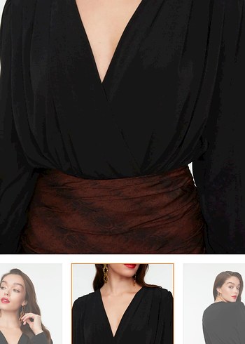 Uzun Kollu V Yaka Drapeli Kadın Bluz - Görsel 3