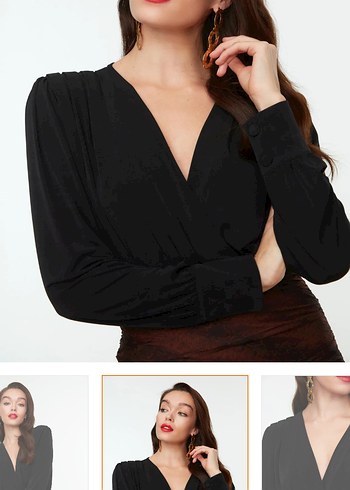 Uzun Kollu V Yaka Drapeli Kadın Bluz - Görsel 2