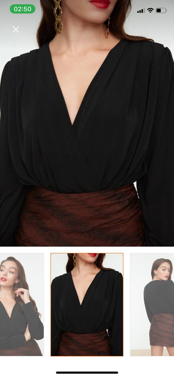 Uzun Kollu V Yaka Drapeli Kadın Bluz - Görsel 3