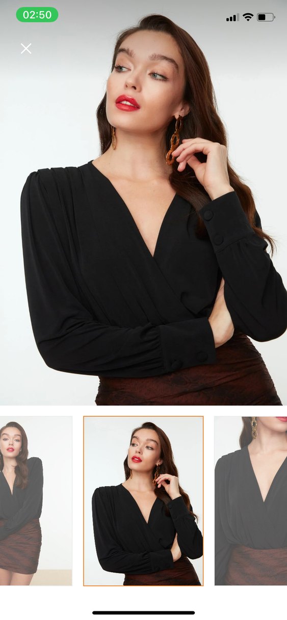 Uzun Kollu V Yaka Drapeli Kadın Bluz - Görsel 2