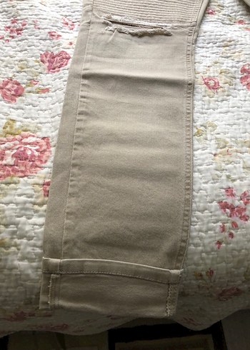 Bej Büzgülü Bershka Salaş Kot Pantolon - Görsel 6