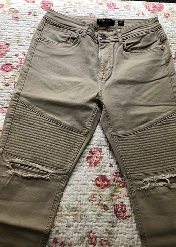 Bej Büzgülü Bershka Salaş Kot Pantolon - Görsel 3