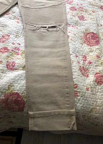 Bej Büzgülü Bershka Salaş Kot Pantolon - Görsel 5