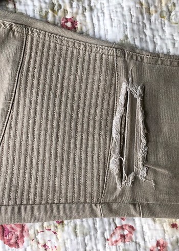 Bej Büzgülü Bershka Salaş Kot Pantolon - Görsel 7