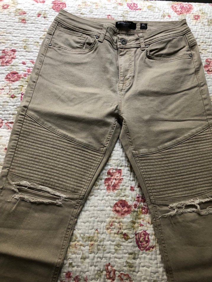 Bej Büzgülü Bershka Salaş Kot Pantolon - Görsel 3