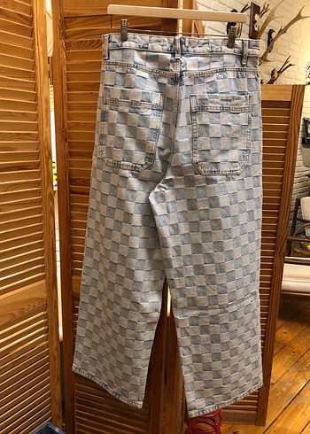 Bershka Ekose Desenli Bol Kesim Unisex Baggy Jean - Görsel 6