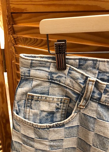 Bershka Ekose Desenli Bol Kesim Unisex Baggy Jean - Görsel 4