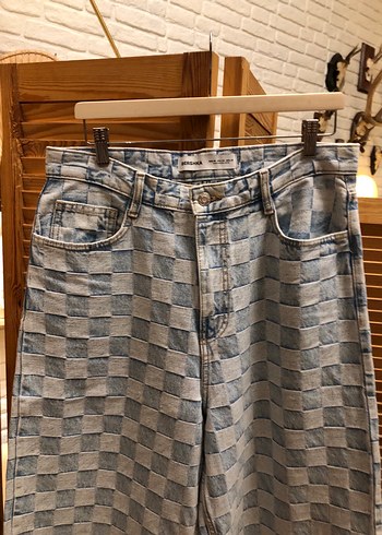 Bershka Ekose Desenli Bol Kesim Unisex Baggy Jean - Görsel 2