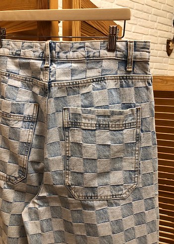 Bershka Ekose Desenli Bol Kesim Unisex Baggy Jean - Görsel 7