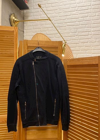 ZARA Siyah Süet Biker Ceket, Fermuarlı, Regular Fit - Görsel 7