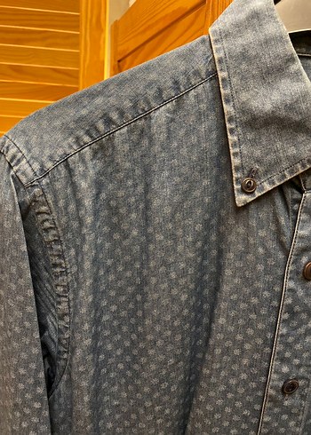 Gri-mavi Desenli Denim Erkek Gömlek - Görsel 4