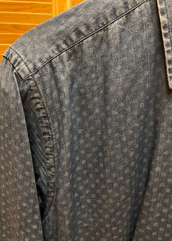 Gri-mavi Desenli Denim Erkek Gömlek - Görsel 3