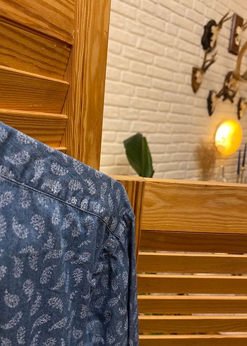 KİĞILI Uzun Kollu Mavi Desenli Denim Erkek Gömlek - Görsel 2