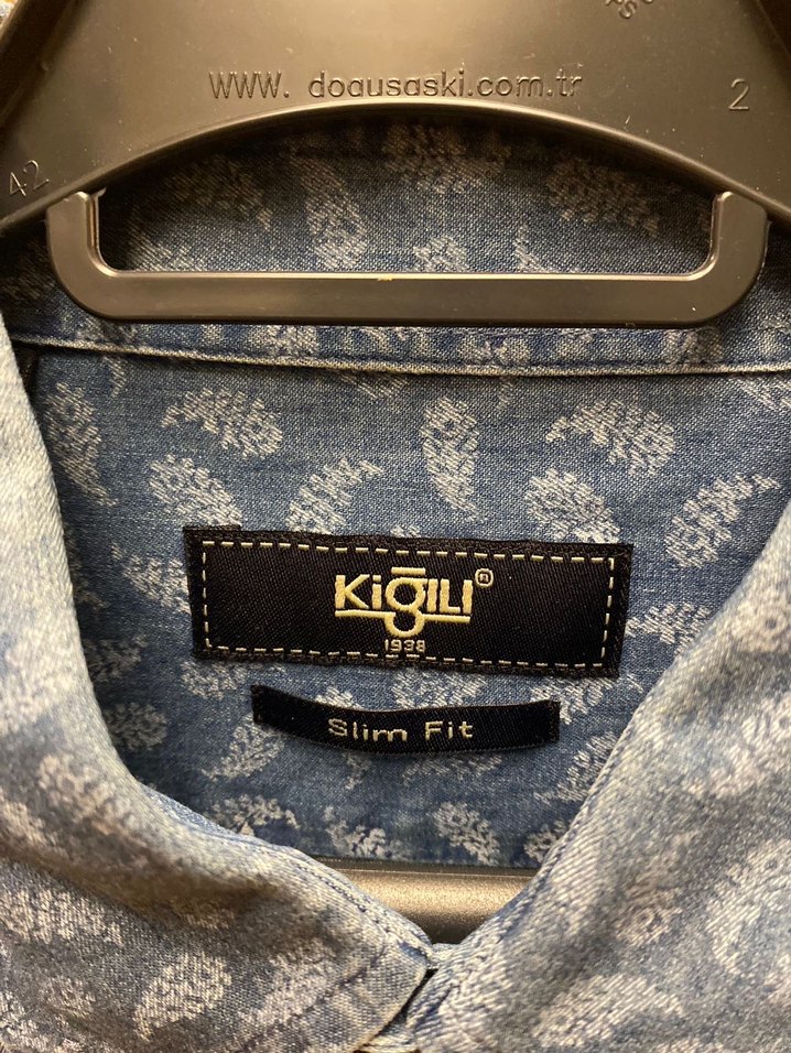 KİĞILI Uzun Kollu Mavi Desenli Denim Erkek Gömlek - Görsel 4