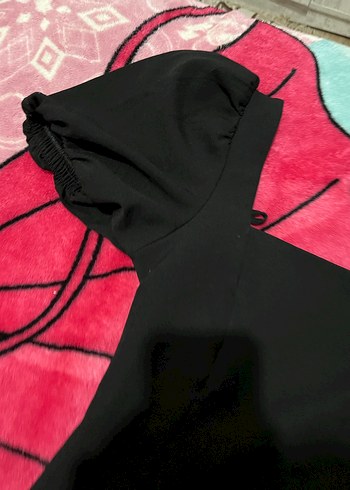 Siyah sandık Yakalı Kısa Kollu Midi Elbise - Görsel 2