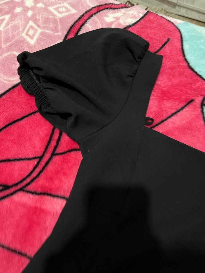 Siyah sandık Yakalı Kısa Kollu Midi Elbise - Görsel 2