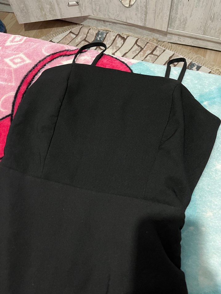 Siyah Askılı Uzun Drapeli Kadın Abiye Elbise - Görsel 2