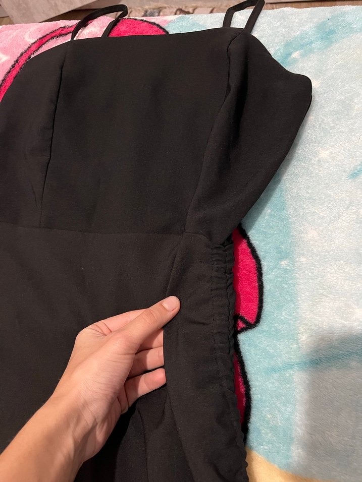 Siyah Askılı Uzun Drapeli Kadın Abiye Elbise - Görsel 4