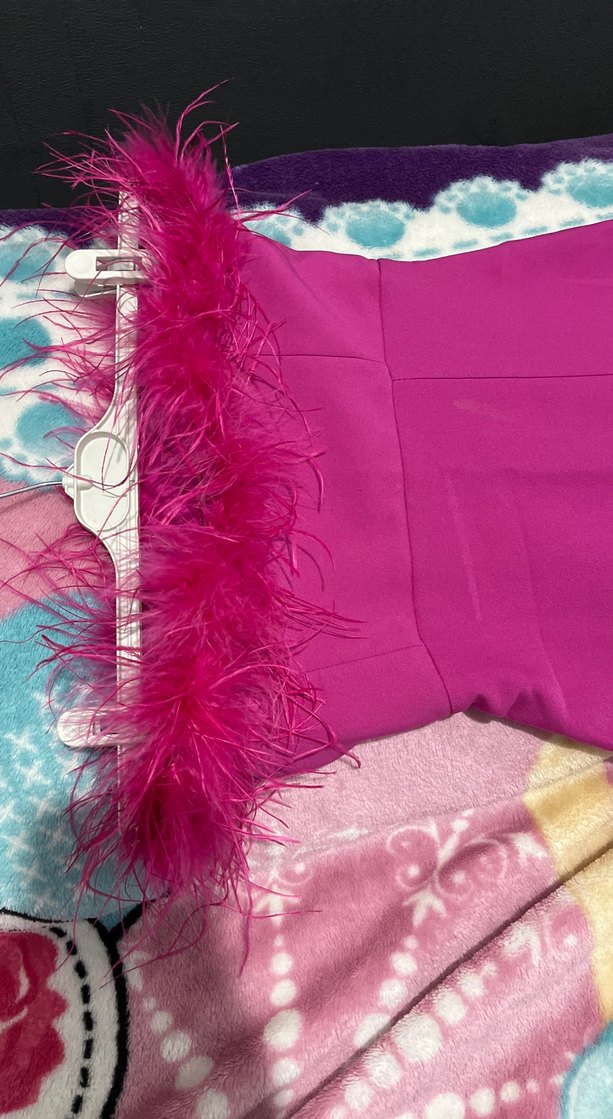 Pembe Drapeli Uzun Straplez Abiye Elbise - Görsel 3